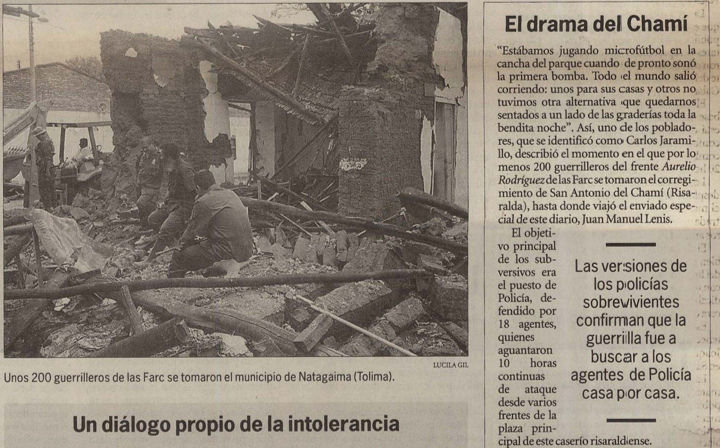Así registró El Espectador el ataque de las Farc al puesto de policía de San Antonio del Chamí, en el occidente de Risaralda.
