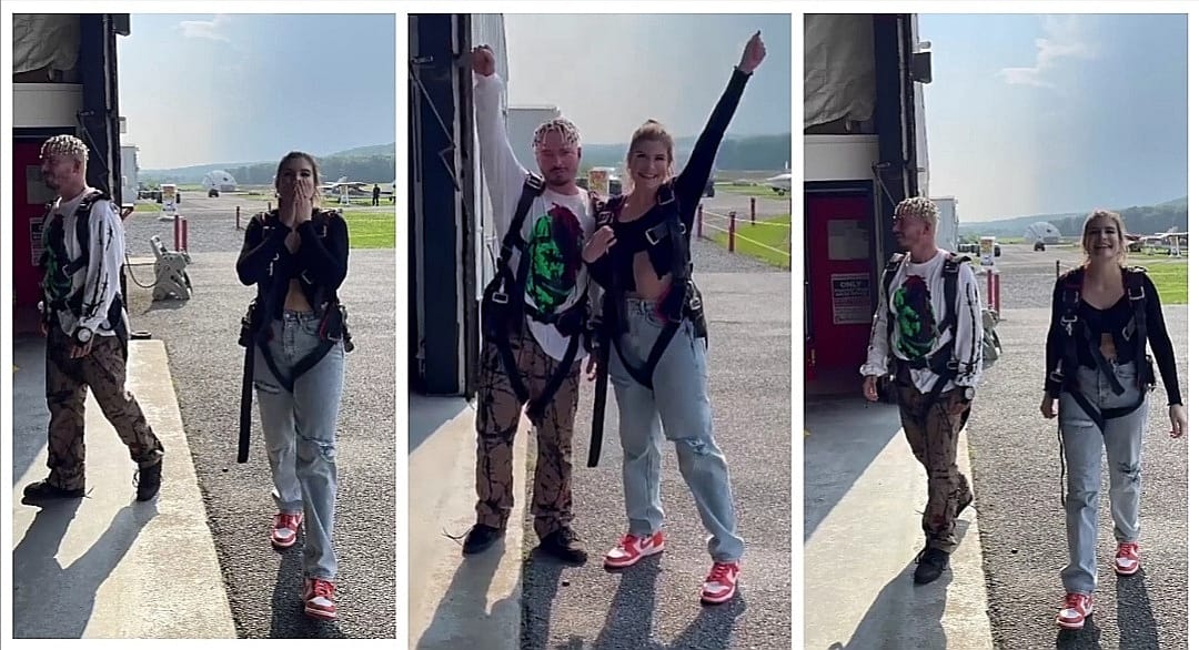 J Balvin y su ex novia María 'La Mona' Osorio se lanzaron juntos de paracaídas.