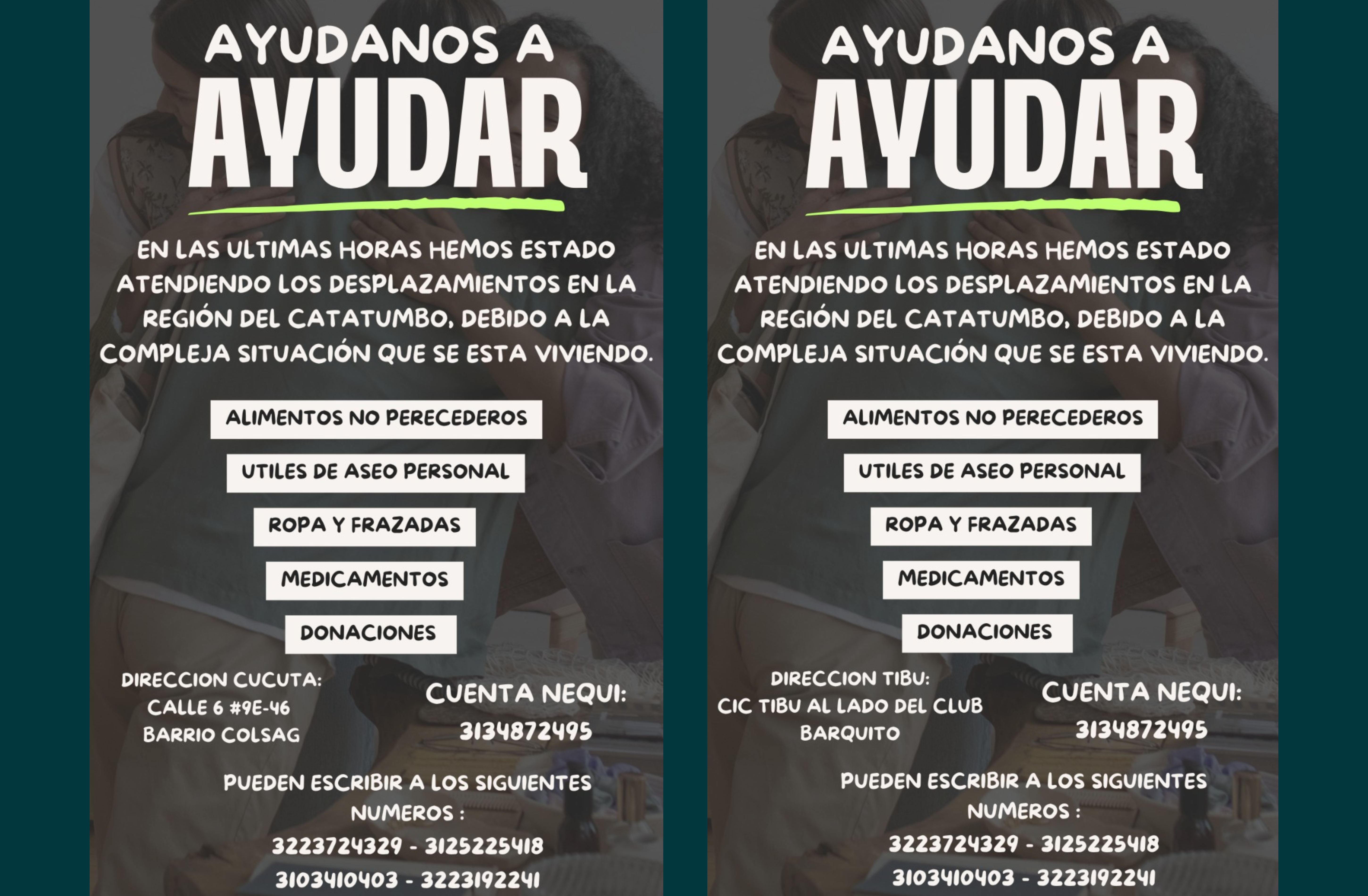Ante la emergencia, las organizaciones sociales del Catatumbo han difundido mensajes a través de redes sociales y WhatsApp para recibir ayudas humanitarias y donaciones.