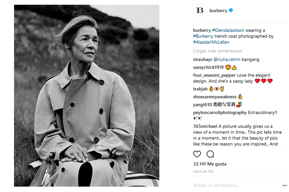 Glenda Jackson, de 81 años, nueva imagen de la casa Burberry