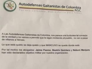 Amenaza contra los abogados de Salvatore Mancuso
