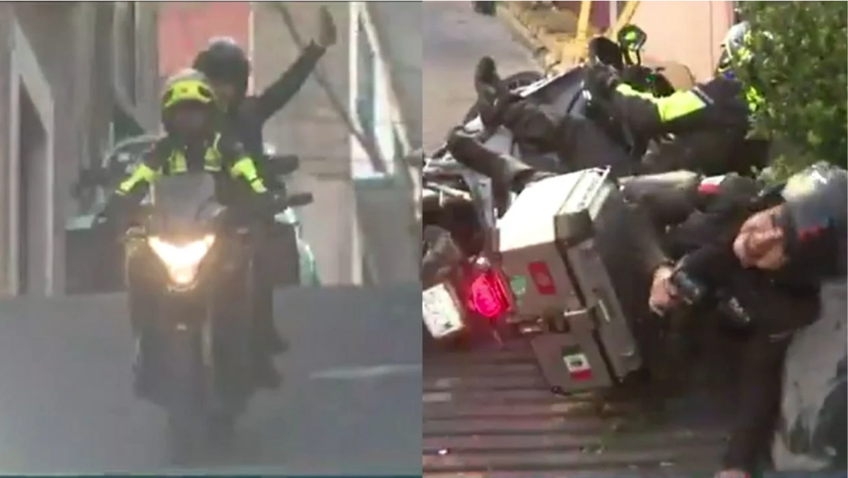 Video: reportera y su compañero se cayeron de una moto en plena emisión de noticias