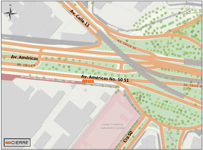 ¡Ojo! Por tres meses estará cerrado carril de la Av. Américas con Av. Carrera 50
