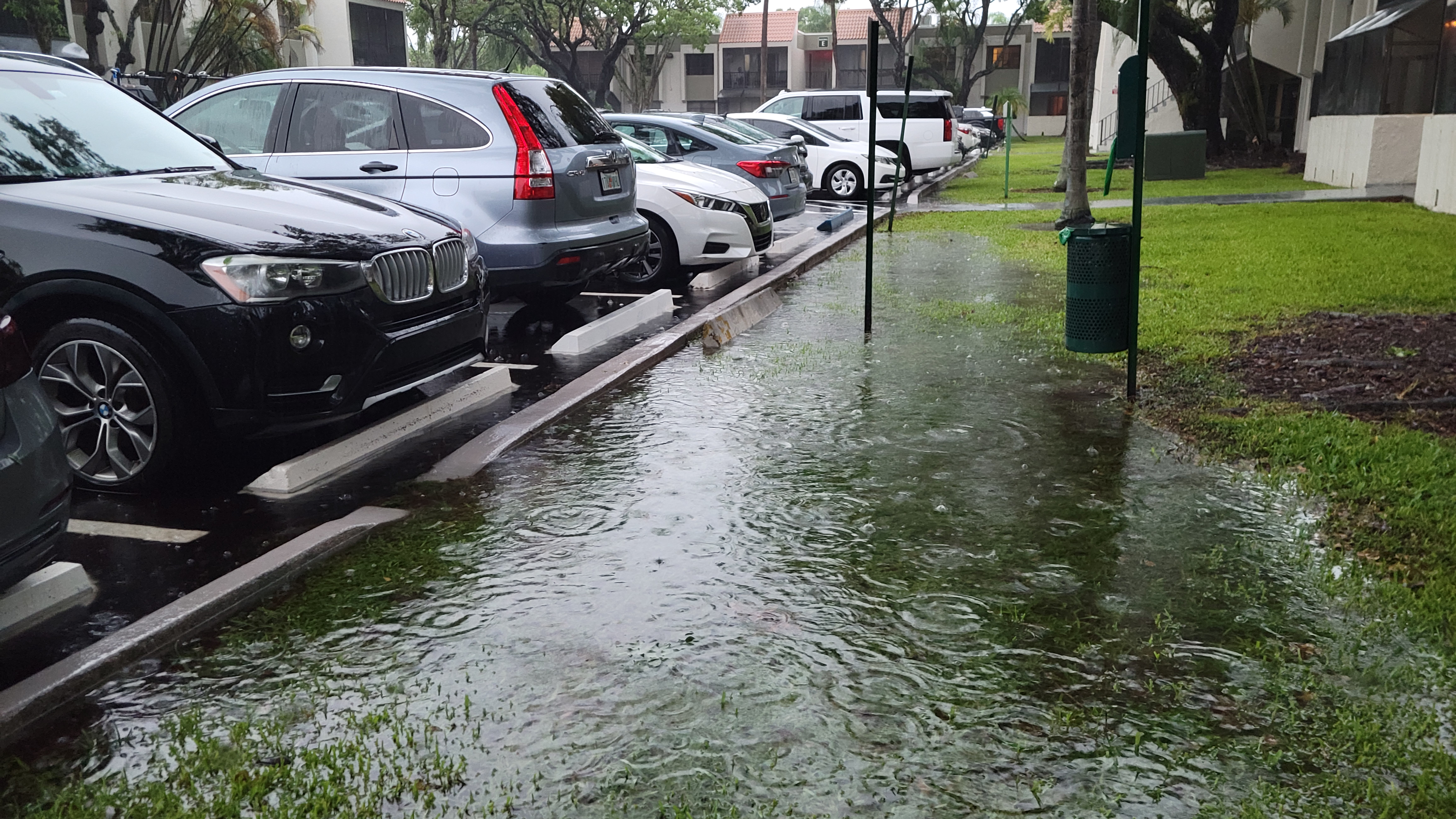 USA5696. MIAMI (FL, EEUU), 12/06/2024.- Fotografía de un césped inundado debido a las lluvias este miércoles, en una calle de Miami, Florida (EEUU). El sur de Florida afronta torrenciales lluvias que se prolongarán hasta el sábado y que han provocado inundaciones, tornados, corte de autopistas, suspensión de clases y cancelaciones de cerca de 300 vuelos, especialmente el aeropuerto de Fort Lauderdale, sin causar víctimas hasta el momento. EFE/Latif Kassidi
