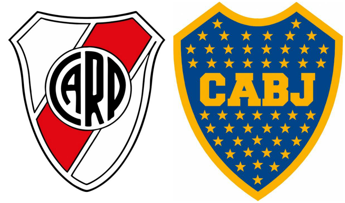 Escudos de River Plate (izq.) y Boca Juniors (der.), finalistas de la Copa Libertadores 2018.