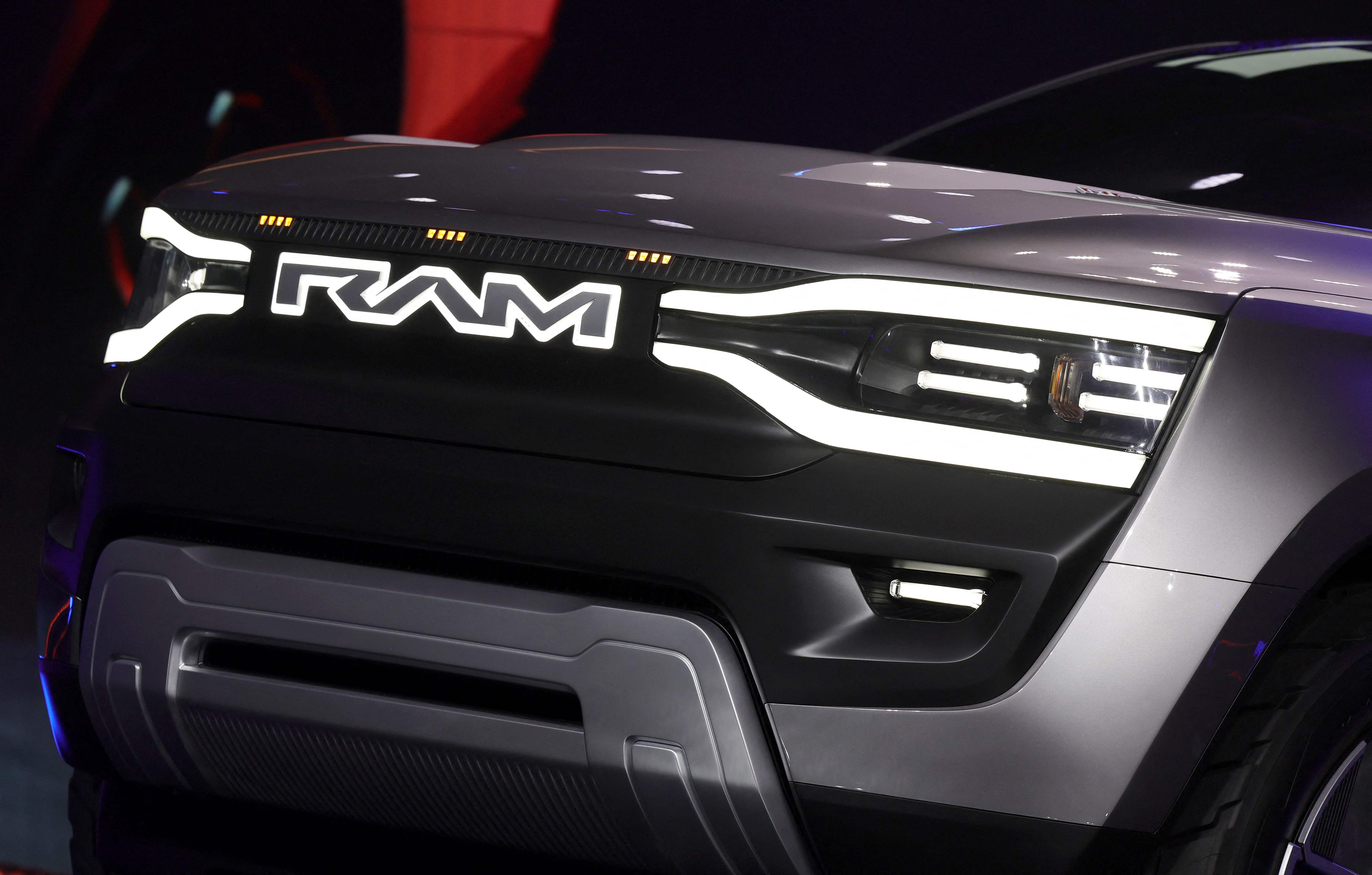 LAS VEGAS, NEVADA - JANUARY 05: The front of Stellantis' Ram 1500 Revolution battery-electric concept pickup truck is shown as the vehicle is introduced during a keynote address by Stellantis CEO Carlos Tavaras during CES 2023 at The Venetian Resort Las Vegas on January 05, 2023 in Las Vegas, Nevada. CES, the world's largest annual consumer technology trade show, runs through January 08 and features about 3,200 exhibitors showing off their latest products and services to more than 100,000 attendees. Ethan Miller/Getty Images/AFP (Photo by Ethan Miller / GETTY IMAGES NORTH AMERICA / AFP)