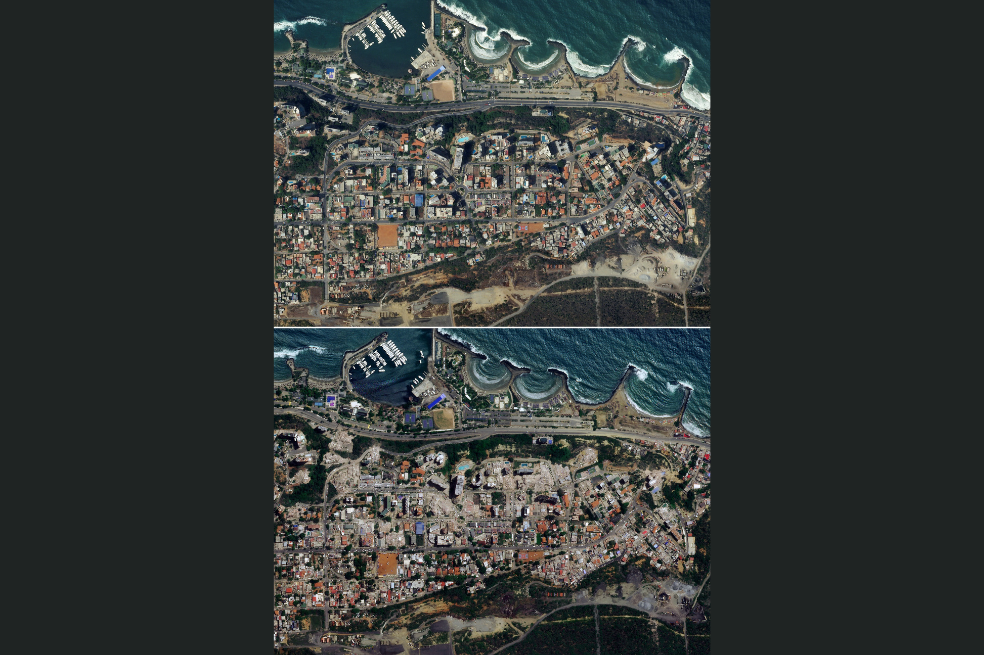 Esta combinación de imágenes muestra a Catia La Mar, en La Guaira, Venezuela, antes y después de los terremotos.