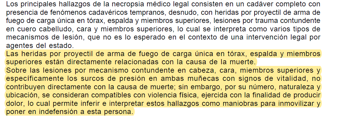 Captura de pantalla de una página de la necropsia de Carlos Alberto Ibáñez.