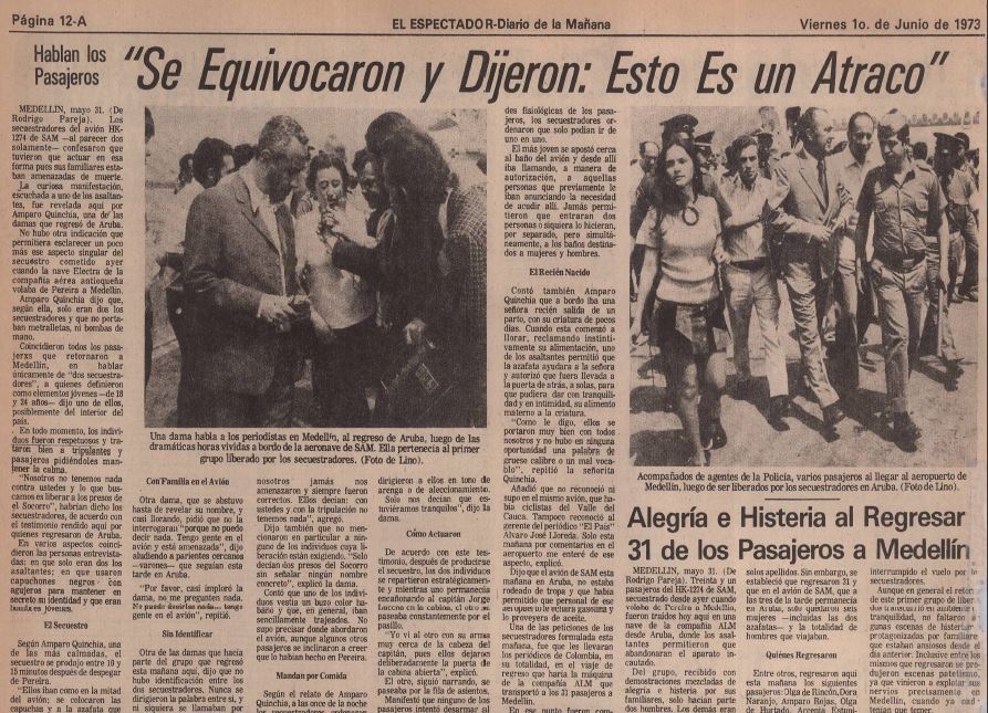 El reportaje de la época recogió las voces de las víctimas del secuestro aéreo.