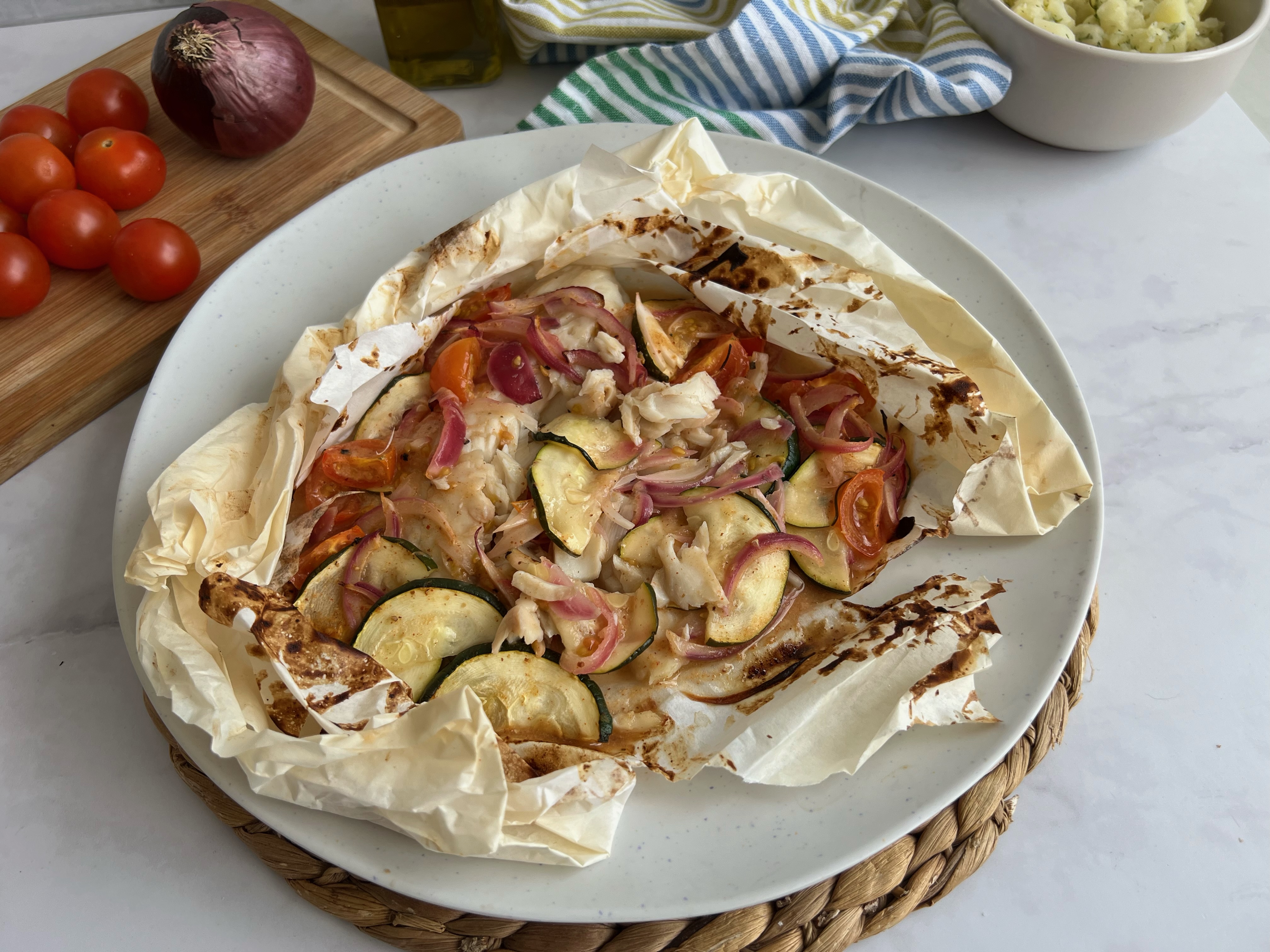 Receta para el almuerzo de domingo: cartoccio de tilapia con vegetales