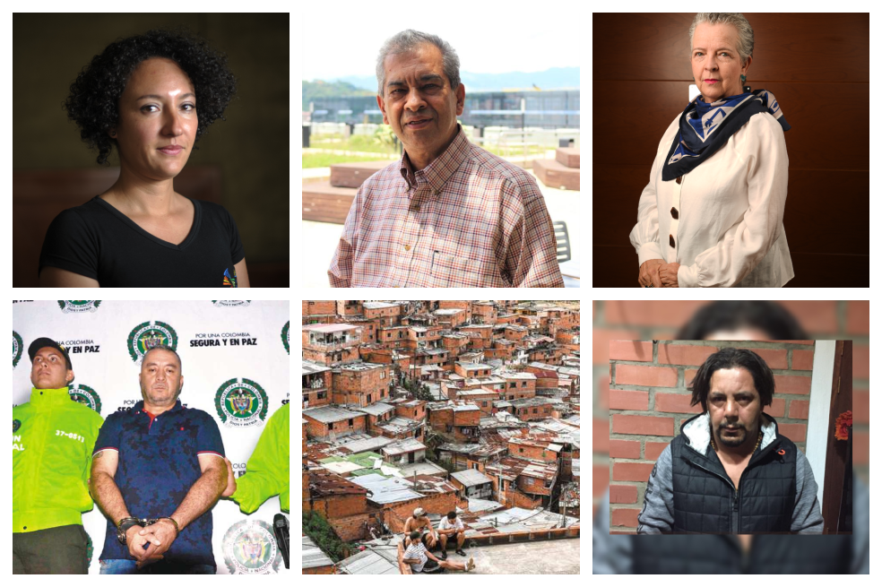 De izquierda a derecha, en orden de arriba hacia abajo: Isabel Zuleta, Jorge Mejía, Lucía González, Gustavo Adolfo Pérez y Juan Carlos Mesa.