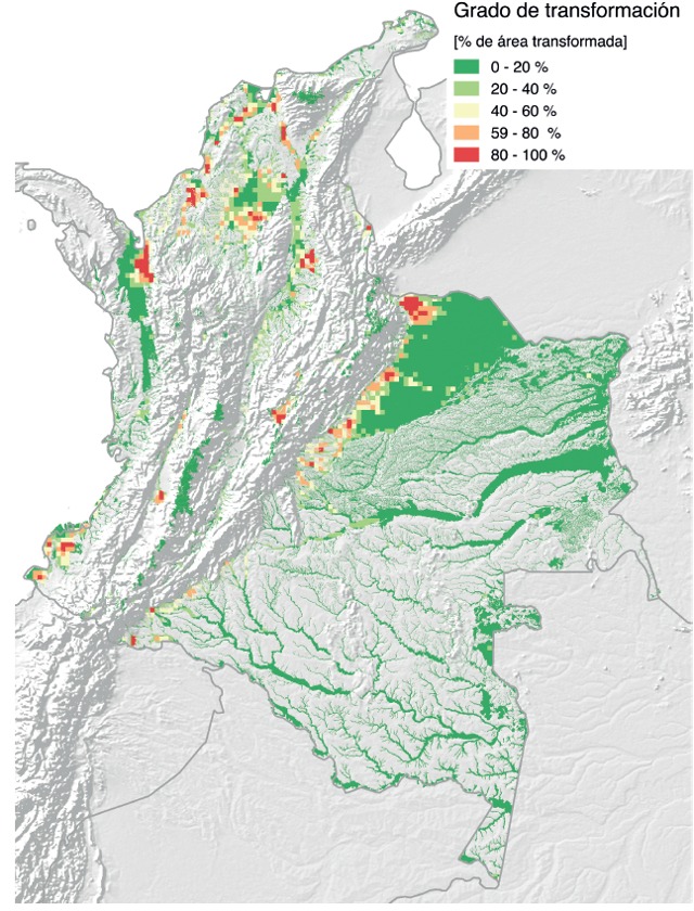 Mapa de las zonas de humedales más transformadas.
