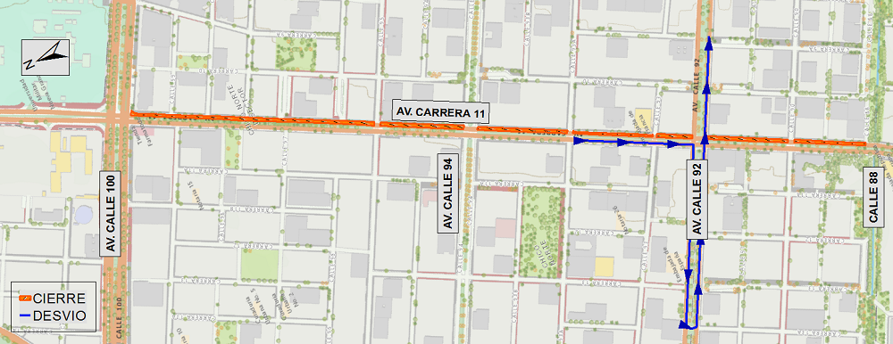 * Los usuarios que circulan en sentido norte – sur por la av. carrera 11 y desean tomar la calle 90 al oriente, deberán tomar la av. calle 92 al occidente, carrera 13A al sur y calle 90 al oriente empalmando con su recorrido habitual.