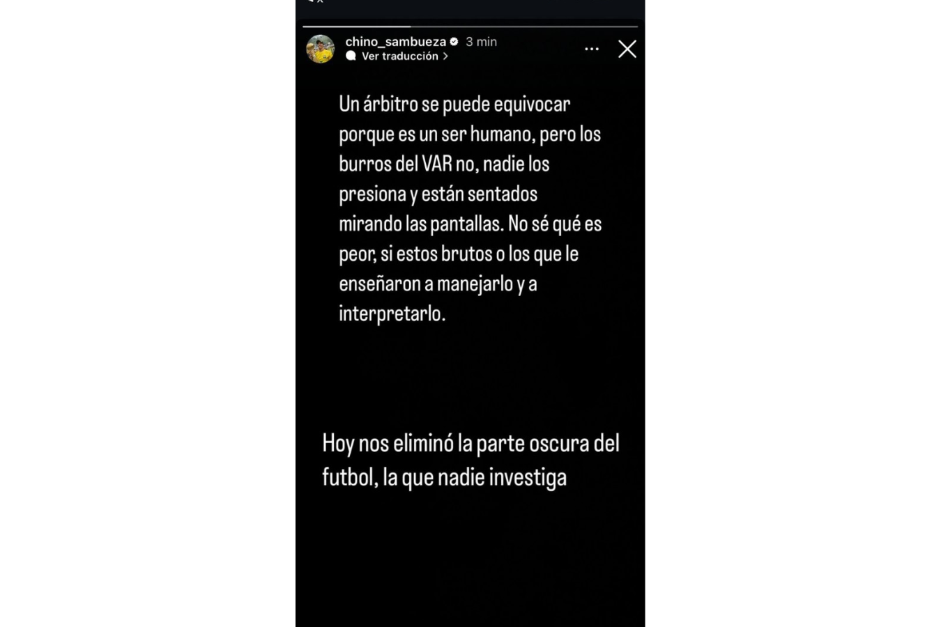 Captura de pantalla historia de Instagram de Fabián Sambueza.