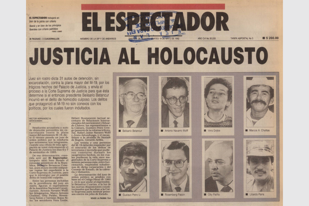 Así registró El Espectador la decisión de la jueza Carmen García de Useche de reabrir el proceso contra la cúpula del M-19 por los cargos de terrorismo, en concurso heterogéneo con el de incendio.