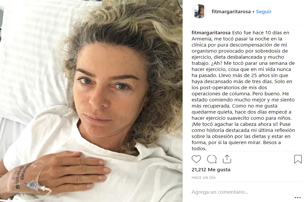 Margarita Rosa de Francisco estuvo en el hospital por exceso de ejercicio