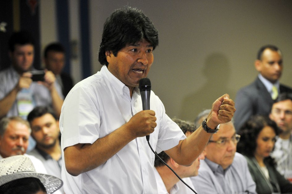 El presidente de Bolivia, Evo Morales, habla hoy, domingo 4 de agosto de 2013, en Sao Paulo, en las sesiones de clausura del XIX Foro de Sao Paulo, que congrega a un centenar de partidos de izquierdas de América Latina.