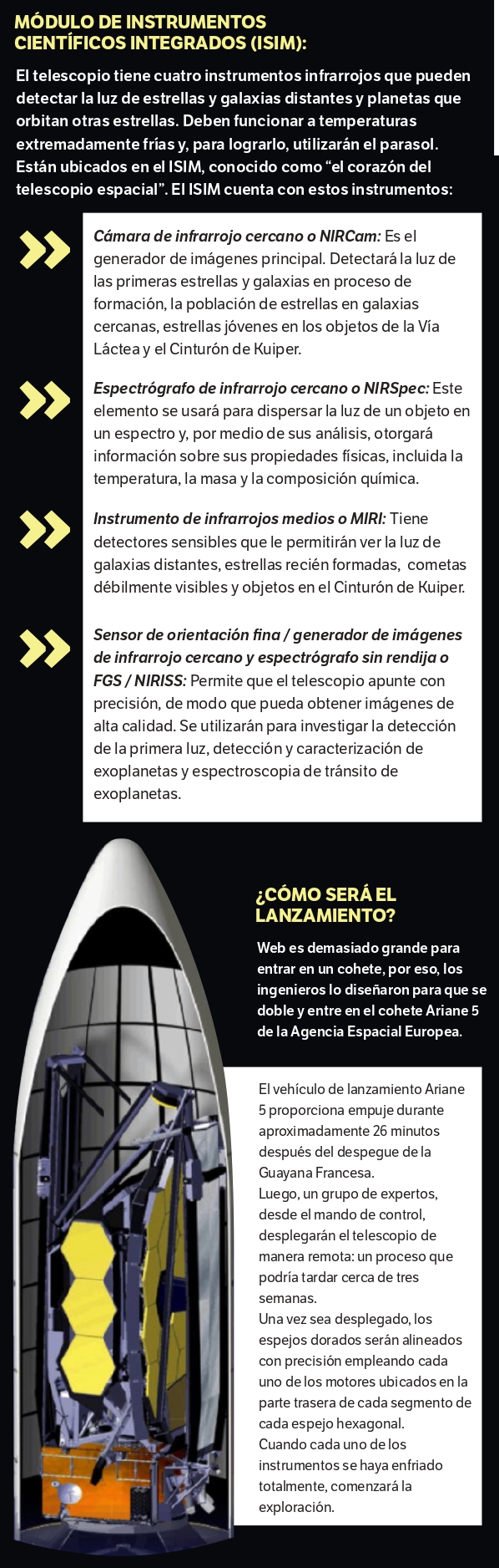 El aparato, de 10.000 millones de dólares, es un proyecto conjunto de la NASA, la Agencia Espacial Europea y la Agencia Espacial Canadiense.