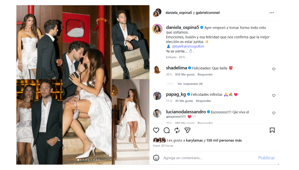 Daniela Ospina y Gabriel Coronel se casaron: fotos de la boda revelan detalles del festejo