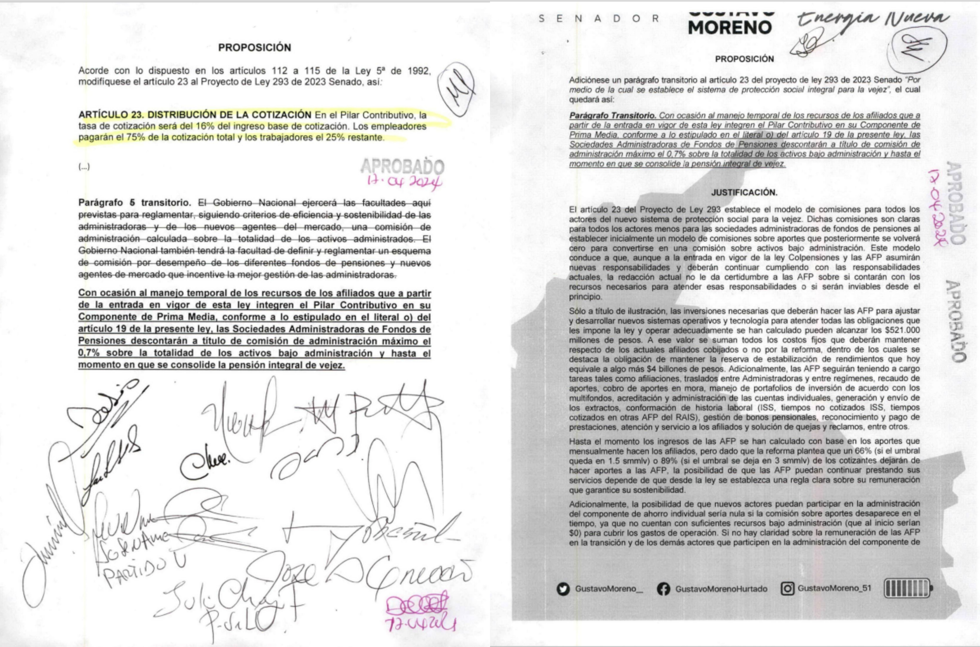 Las proposiciones de la bancada de La U y del senador Gustavo Moreno