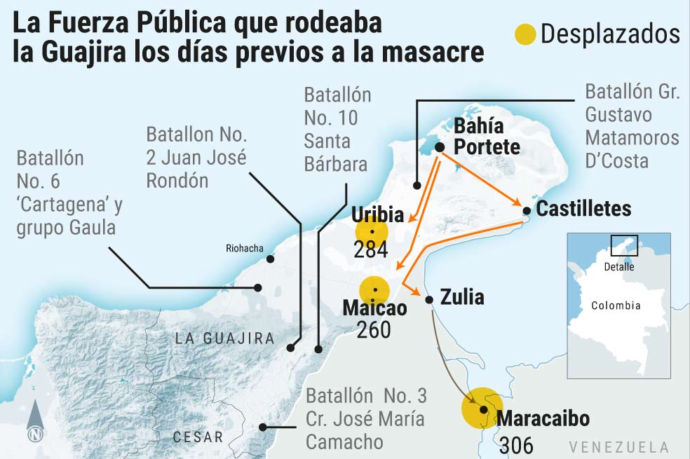 Los vehículos de los paramilitares circularon libremente, pues días antes del hecho tropas del Batallón Cartagena se retiraron para un consejo de seguridad del entonces presidente Álvaro Uribe. / Infografía: Jonathan Bejarano
