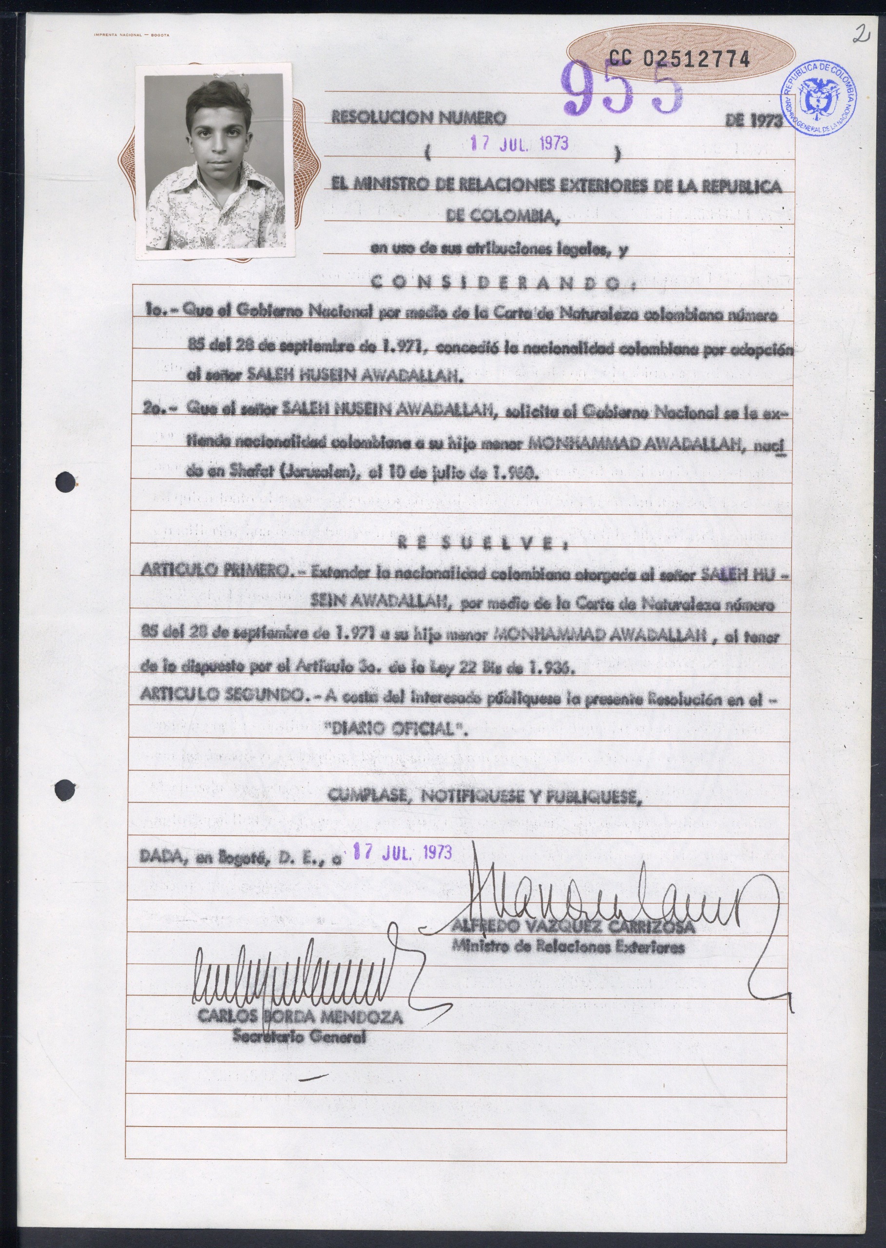 Registros de la Policía Nacional de Colombia de sirio-libaneses que llegaban al país a comienzos del siglo XX.