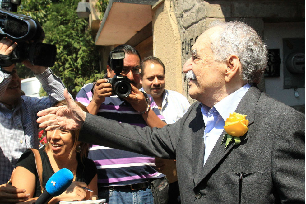 Gabriel García Márquez en Ciudad de México en 2014, durante uno de sus últimos encuentros con los periodistas. / EFE