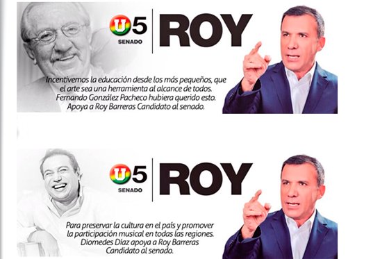Roy Barreras desmiente vallas políticas con imágenes de Pacheco y Diomedes Díaz