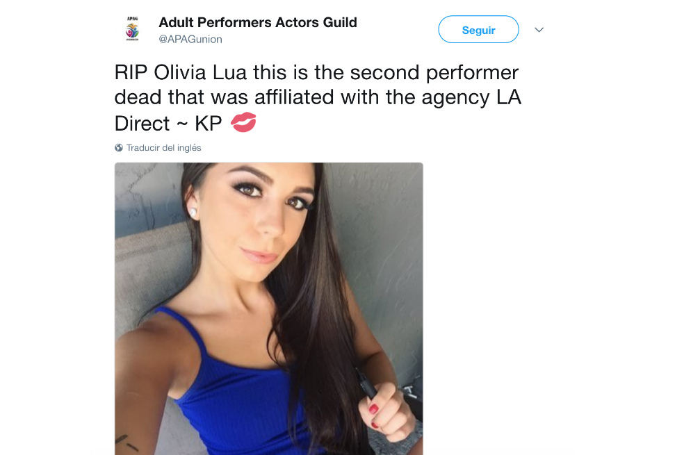 Muere quinta actriz de cine porno de Estados Unidos en dos meses