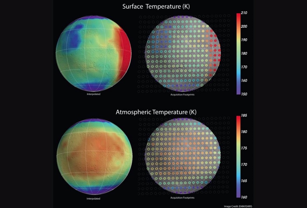 Este es el primer mapa global de temperatura en Marte de la sonda Hope