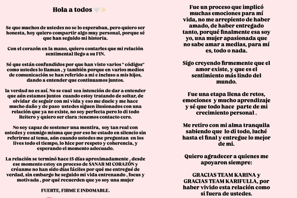 Karina García confirmó que terminó con Altafulla.