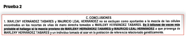 Documento de análisis de los recortes de uñas de Marleny Hernández.
