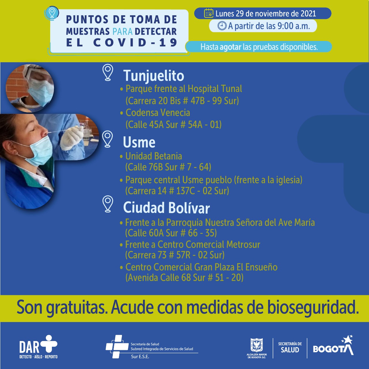 Pruebas covid sur de Bogotá.