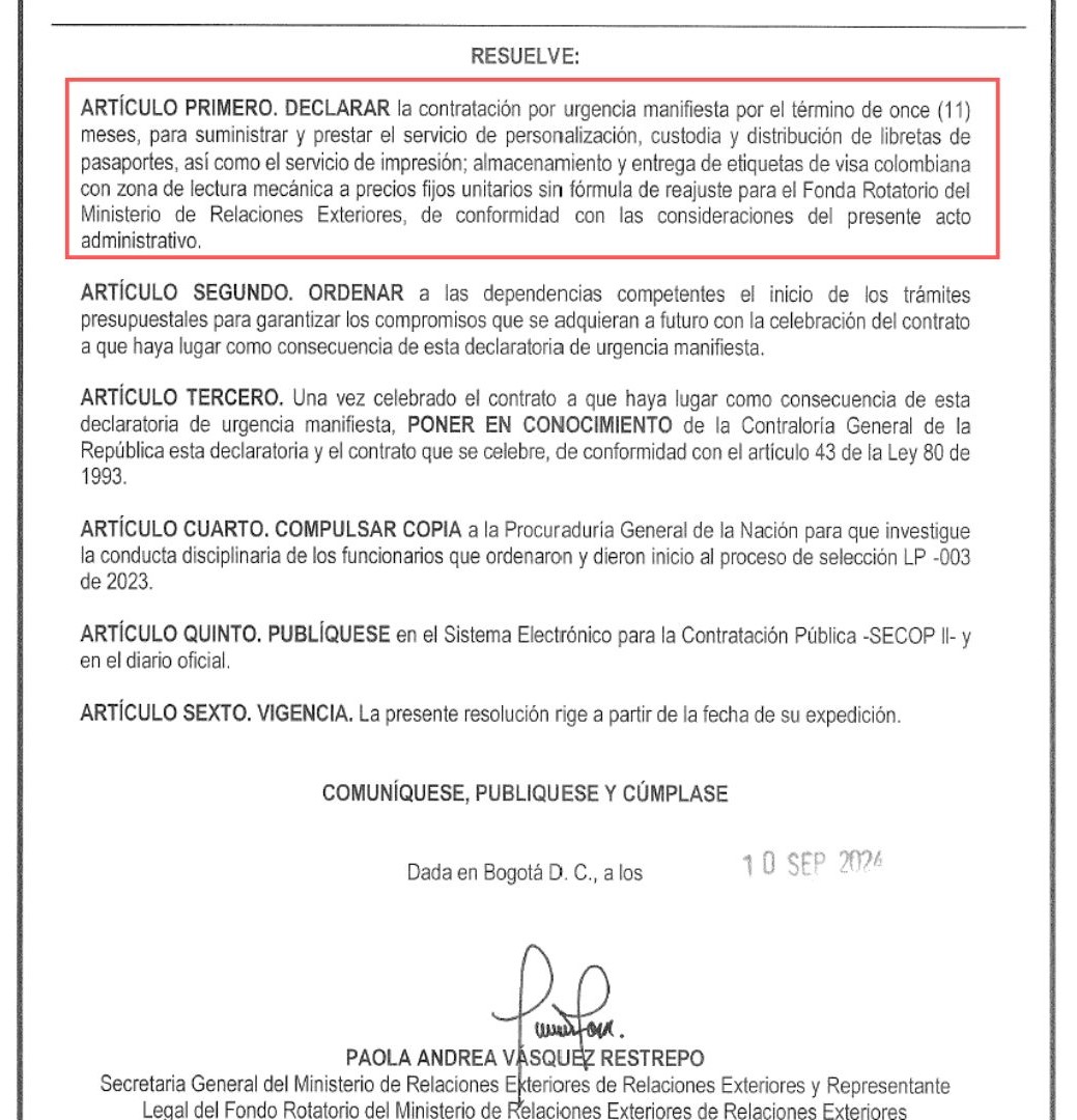 Segunda urgencia manifiesta de la Cancillería a la firma Thomas Greg.
