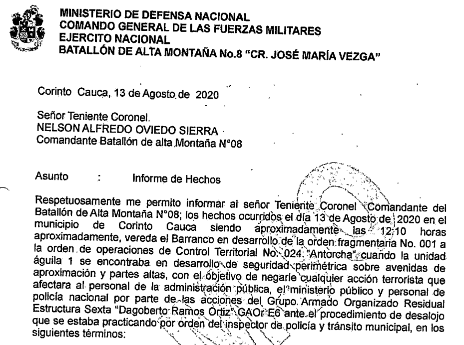 Apartes del informe de los soldados.