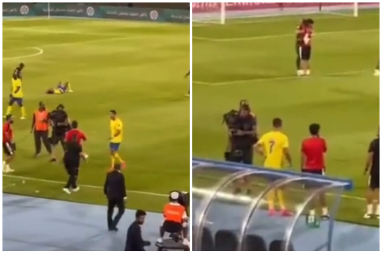 El jugador Cristiano Ronaldo, con la camiseta amarilla y el número 7 estampada en ella, salió de la cancha con enojo por haber empatado contra el equipo Al-Nassr.