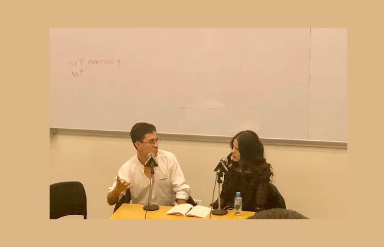 Profesor Edward Salazar y la escritora Vanessa Rosales en la primera emisión del podcast.