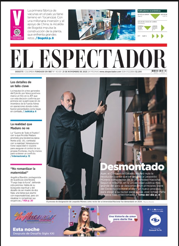 Portada El Espectador con Leopoldo Múnera.