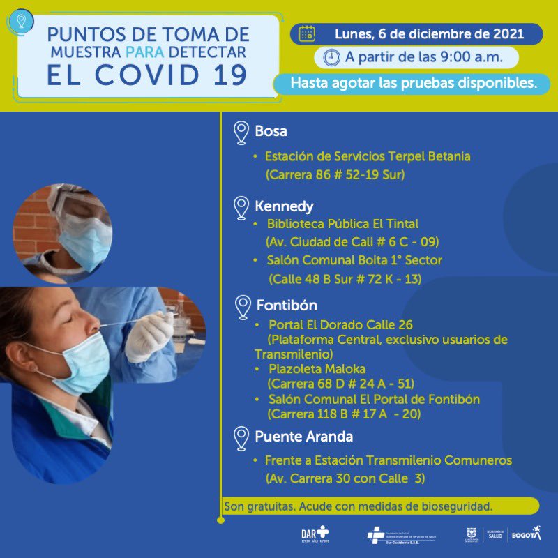 Puntos de atención para realizar la prueba covid-19 gratis.