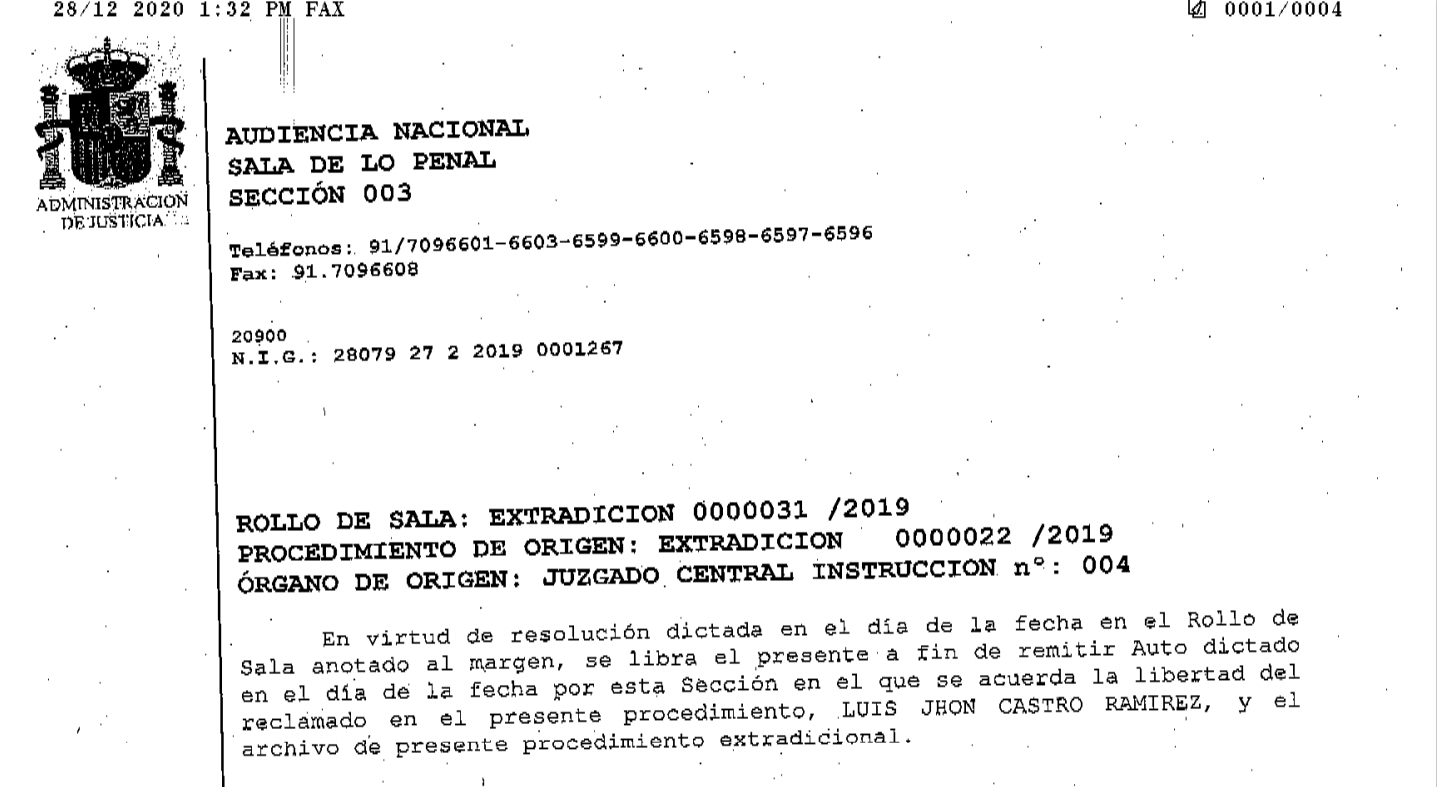 España aprobó la extradición de “El Zarco”, reclutador de falsos positivos