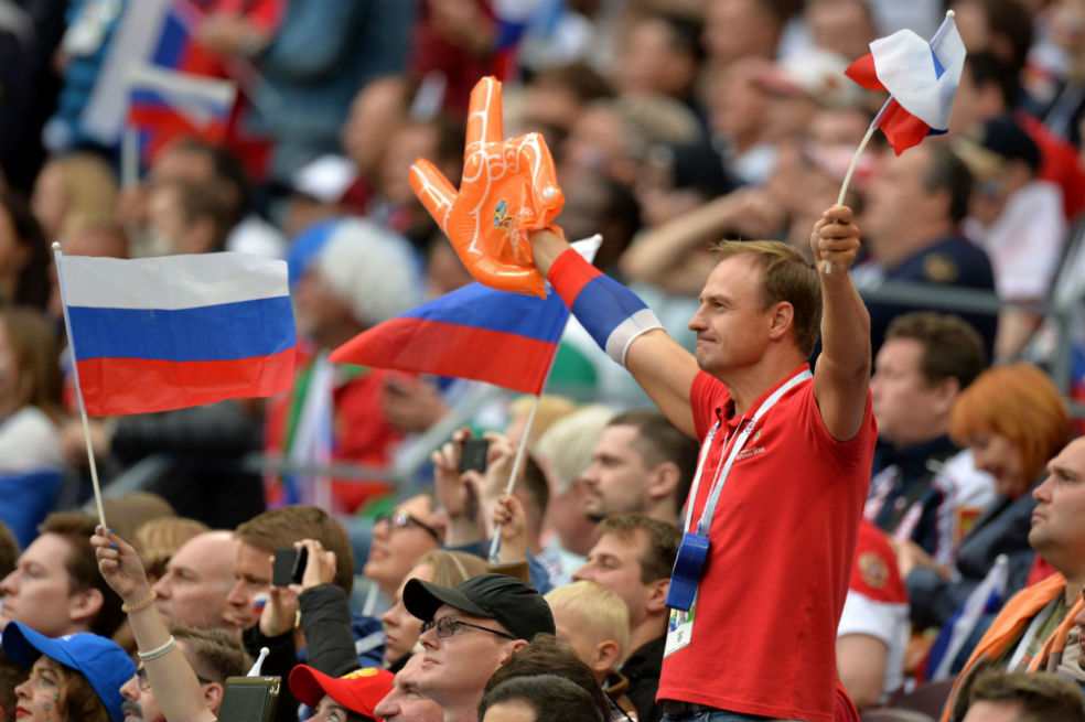 La fiesta en las tribunas durante la inauguración de Rusia 2018