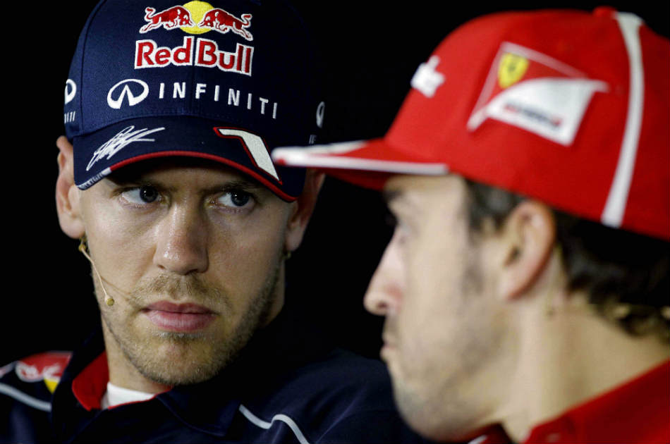 El piloto alemán Sebastián Vettel, y el español Fernando Alonso.