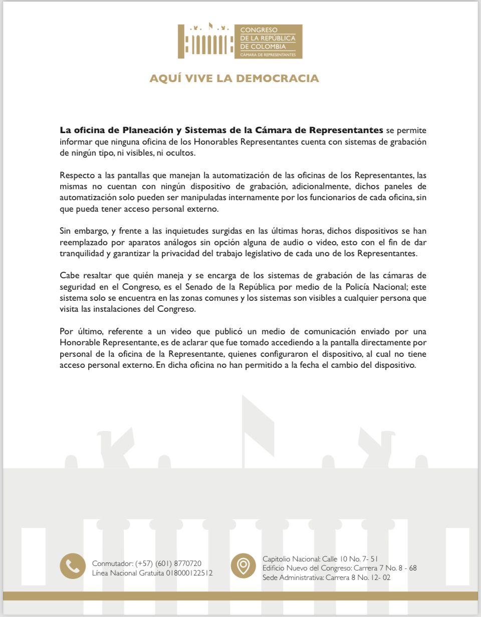Esta fue la respuesta de la Cámara de Representantes.