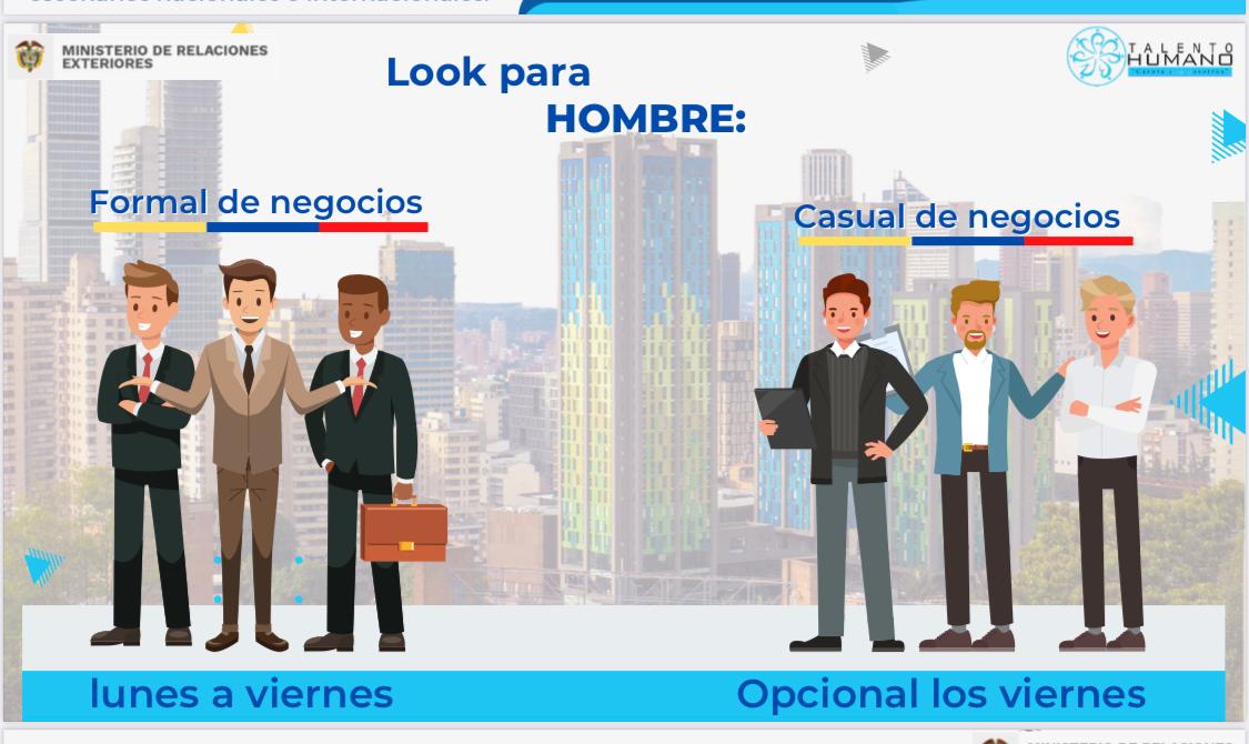 Este es el "look" para los funcionarios de la Cancillería, según el código de vestuario código de vestuario de la entidad.