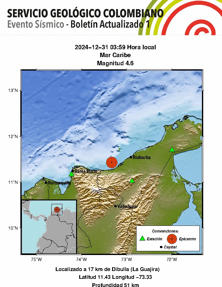 Registran temblor de 4,6 en la madrugada del 31 de diciembre en la costa Caribe