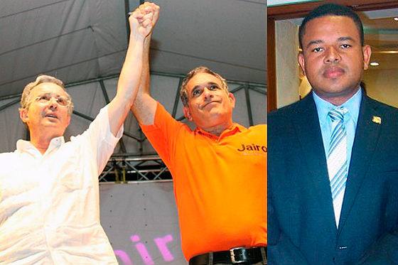 El alcalde de Sincelejo, Jairo Fernández Quessep (izq.), junto al expresidente Uribe, y el representante Acuña (der). 