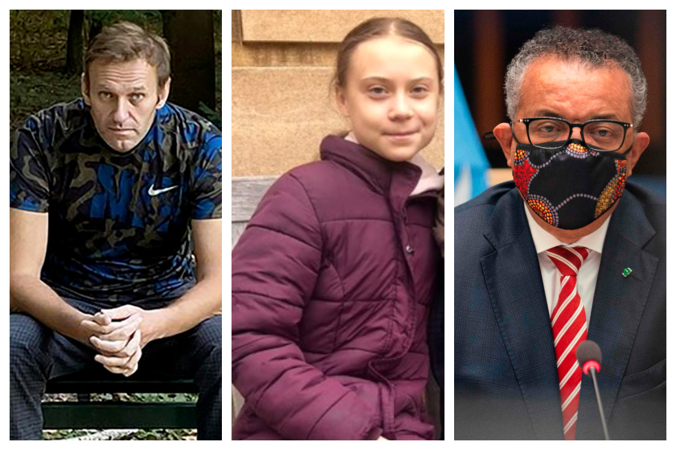 Alexéi Navalni, Greta Thumberg y Tedros Adhanom.