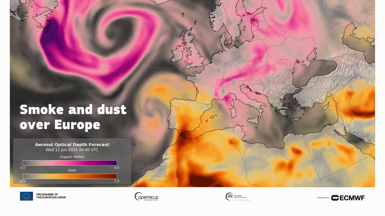 Vista desde el espacio: humo de incendios en Canadá y polvo sahariano llegan a Europa
