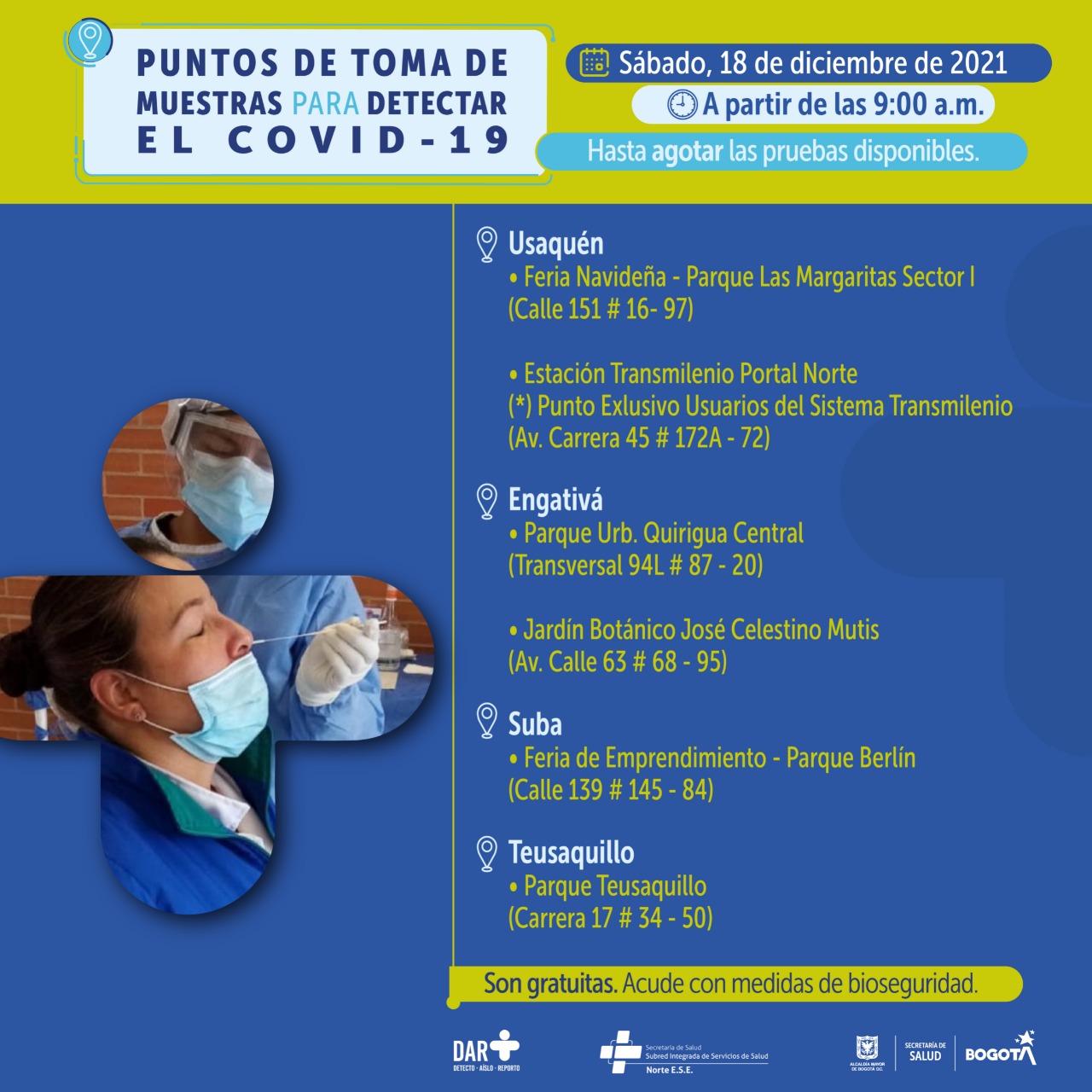 Puntos de atención para realizar la prueba covid-19 gratis.