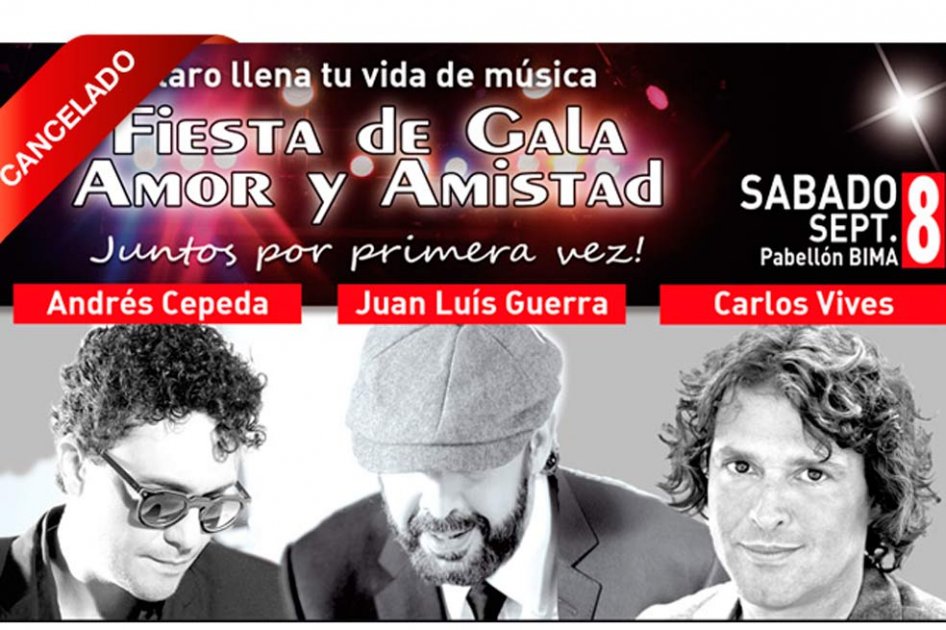 Cancelan concierto de Juan Luis Guerra, Carlos Vives y Andrés Cepeda